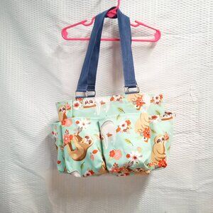 NGIL Small Utility Tote – Sloth Print | Light Blue with Pockets
